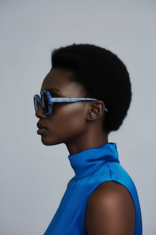 Indigo Hex Shades - model side profile editorial