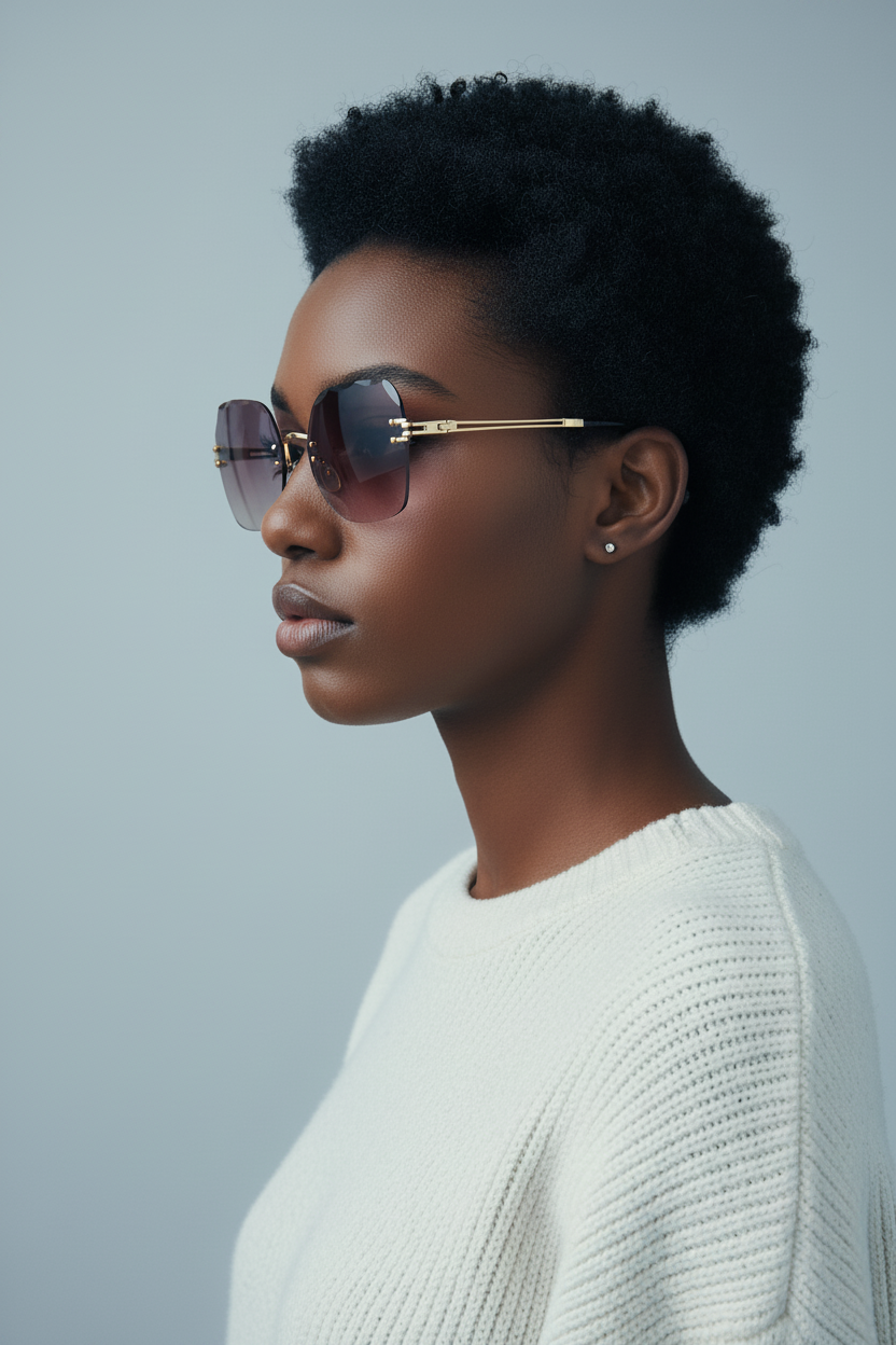 Mauve Rimless Luxe - model side profile